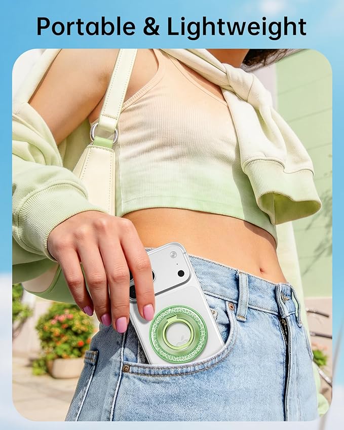 SYNCWIRE Magnetic Phone Ring Holder for MagSafe - Phone Grip Stand with 360° Rotation Finger Ring Kickstand Compatible with iPhone 17 16 15 14 13 12 Pro Max MagSafe Accessories,Honeydew Green