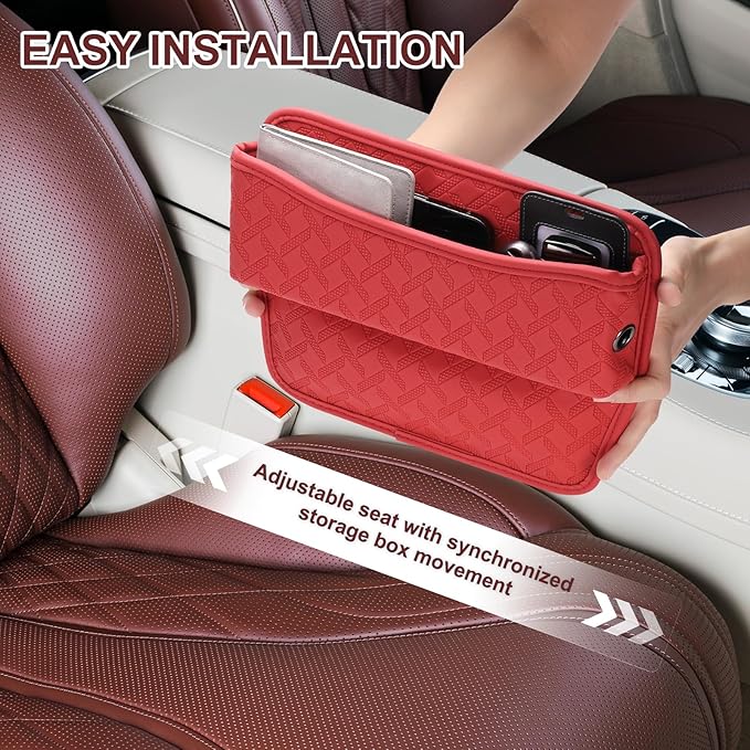 HARFINGTON 2pcs Car Seat Gap Filler Organizer 11.5 x 8 x 2.1 Inch Leather Universal Car Organizer Storage Box Between Seat and Console for Phone Sunglasses Keys, Red