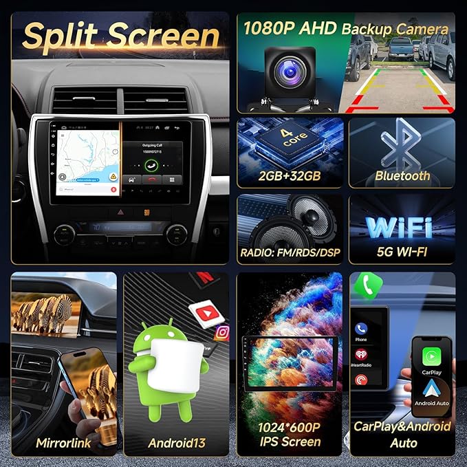 Car Stereo for Toyota Camry 2015 2016 2017 Radio, Wireless Carplay Android Auto,10.1inch IPS Touch Screen for Camry Headunit with Mirrorlink FM RDS DSP GPS WiFi Bluetooth Backup Camera(2G+32G)
