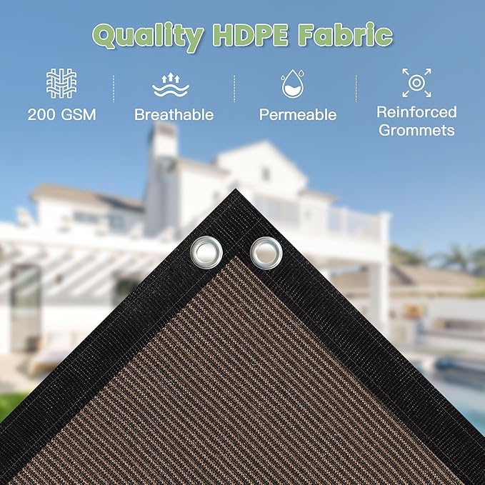 90% Shade Cloth 10×10 FT with Grommets, Outdoor Sun Shade Cloth UV Block Shade Fabric for Patio, Backyards, Carport, Garden, Mocha