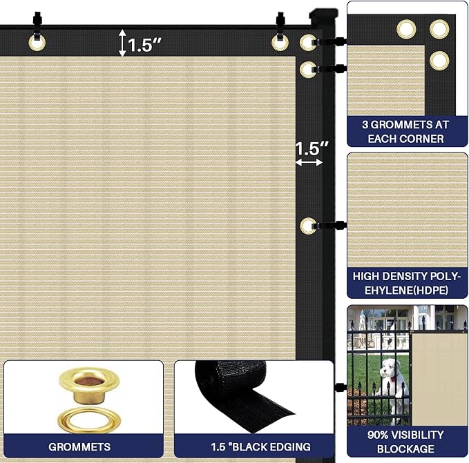 Windscreen4less Privacy Fence Screen Heavy Duty Windscreen Fencing Mesh Fabric Shade Net Cover with Brass Grommtes for Outdoor Wall Garden Yard Pool Deck, 8'x162' Beige