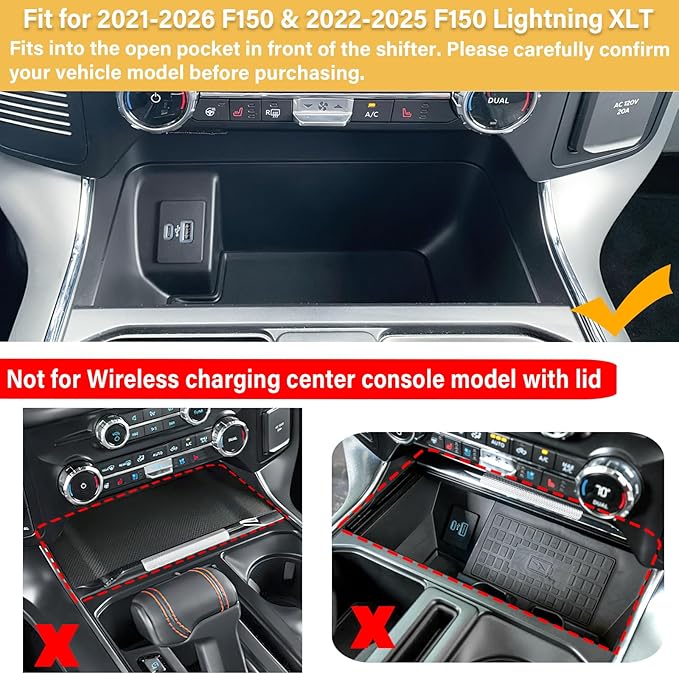 Center Console Organizer Compartment Cover for Ford F150 2021-2025 2026/Lightning XLT PRO 2022-2025 Accessories Interior Hidden Panel Secret Pocket Lid (Fits The Open Pocket in Front of The Shifter)