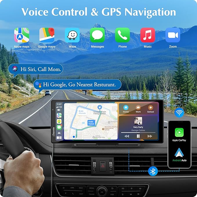 Carpuride W903 Wireless Carplay & Android Auto with Dash Cam - 9.3" HD IPS Touch Car Play Screen for Car, 4K Front & 1080P Rear Camera, Loop Recording, Bluetooth Audio, Mirror Link, GPS, Siri
