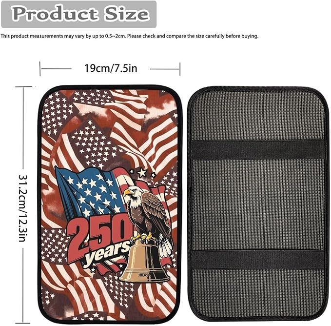 Dreaweet 250th Anniversary Car Center Console Cover Universal Fit Bald Eagle Liberty Bell Print Center Console Armrest Cover Scratch & Wear Resistant Arm Rest Cover for Car Truck SUV Sedan