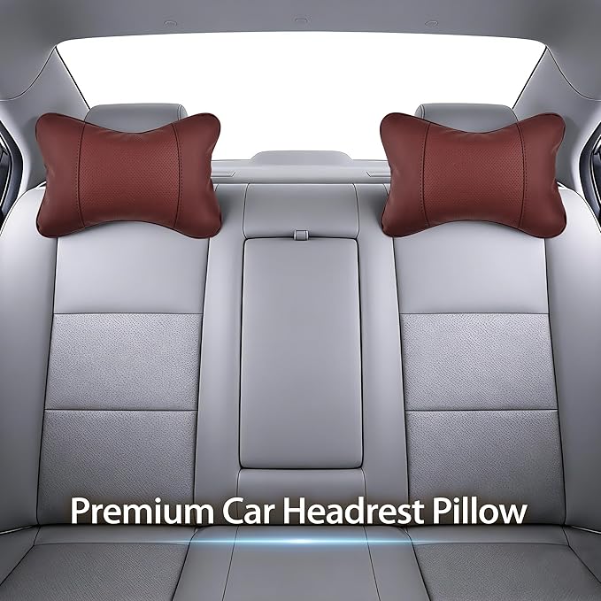 2 Pack Car Neck Pillow Soft Breathable Headrest Pillows for Driving Support, Universal Fit for Most Car Seats Decor Accessories（Maroon）