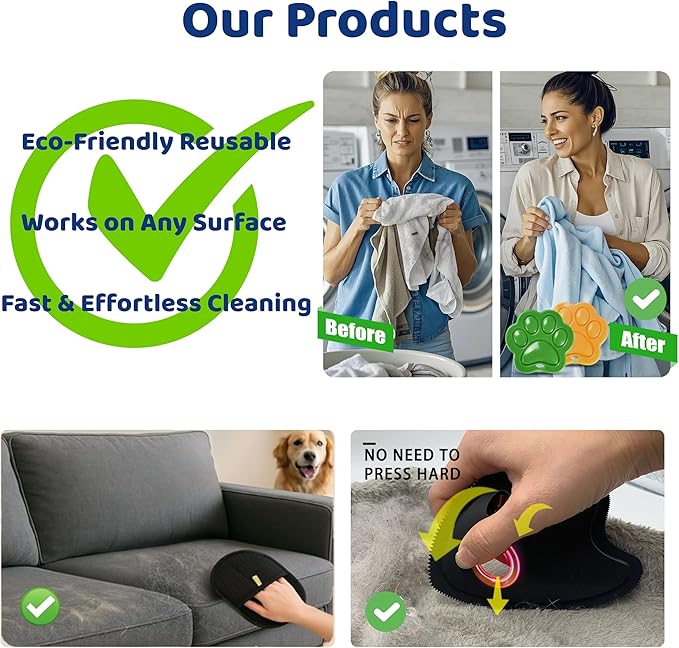 3 in 1 Pet Hair Remover Cleaning Set - Car Interior, Furniture and Laundry - Multi Surface Cat & Dog Fur Removal Tool