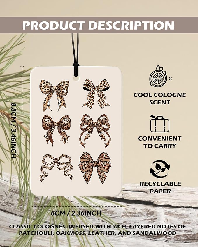Coquette Leopard Bow Cologne Car Air Freshener 4 Pcs, Trendy Girly Lucky 8 Ball Cheetah Print Hanging Air Freshener for Cars Bathroom Dorm Books Decor, Cute Accessories Gifts for Women Girls