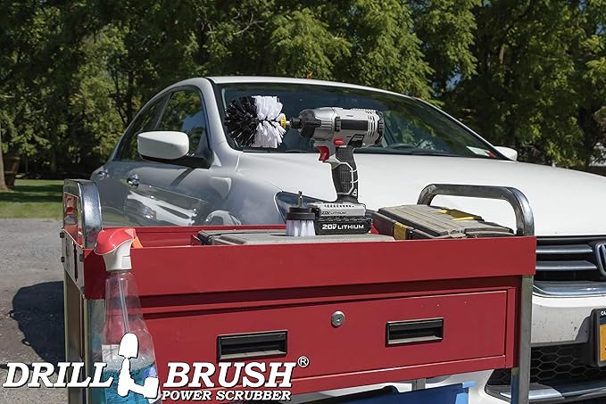 Car, Motorcycle, Truck, Boat - Cleaning Supplies – Drill Brush – Soft White Detailing Brush Kit - Car Wash - Spin Brush - Wheel Cleaner - Interior, Vinyl, Upholstery, Fabric, Leather Seat Cleaner