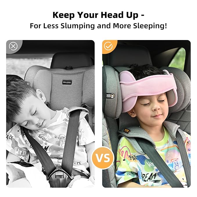 LETTON Car Seat Head Support for Child, Adjustable Toddler Car Seat Head Holder Head Strap, Safe, Breathable Head & Neck Pillow Support Solution– Baby & Kids Travel Accessories, Grayish Pink