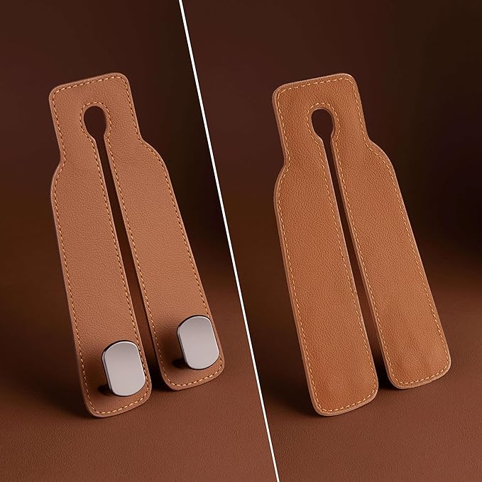 Genuine Leather Car Purse Hook - Flexible Car Seat Back Storage Hook for Purses and Bags, Universal Headrest Hooks for Car, Upgraded Car Purse Holder Hanger for Head Rest (Brown-1 Pack)