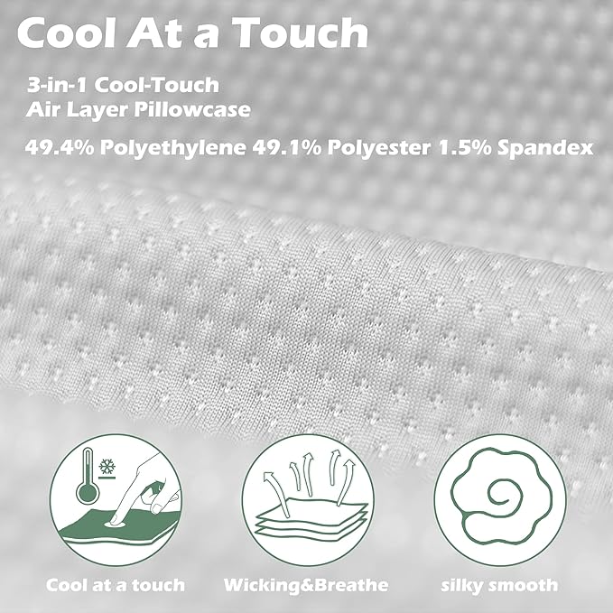 Cooling Camping Pillow, Memory Foam Travel Pillow with Adjustable Buckle Strap & Storage Bag, Compact Small Pillow for Airplane, Car Lumbar, Office, Washable Cooling Cover, Frost White