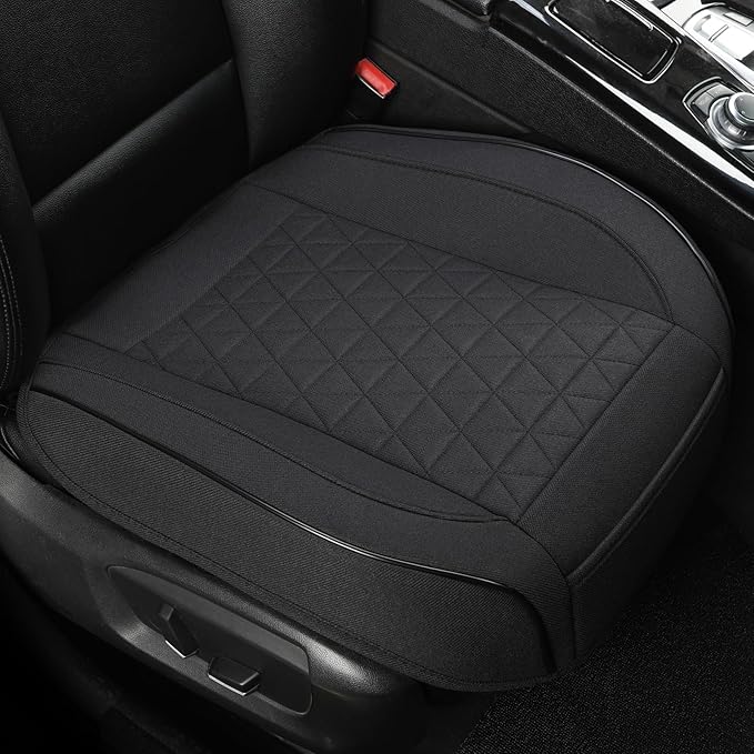 West Llama Linen Front Car Seat Cover Protector Anti-Slip Bottom Seat Cover Fits 95% of Vehicles,Wrapping Around The Bottom,Triangular Pattern(Black-2Pcs)