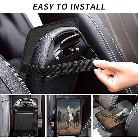 Group of Wild Horses Car Auto Armrest Cushion Cover Accessories Center Console Seat Box Pad Protector Universal Decoration for Most Vehicle SUV Truck