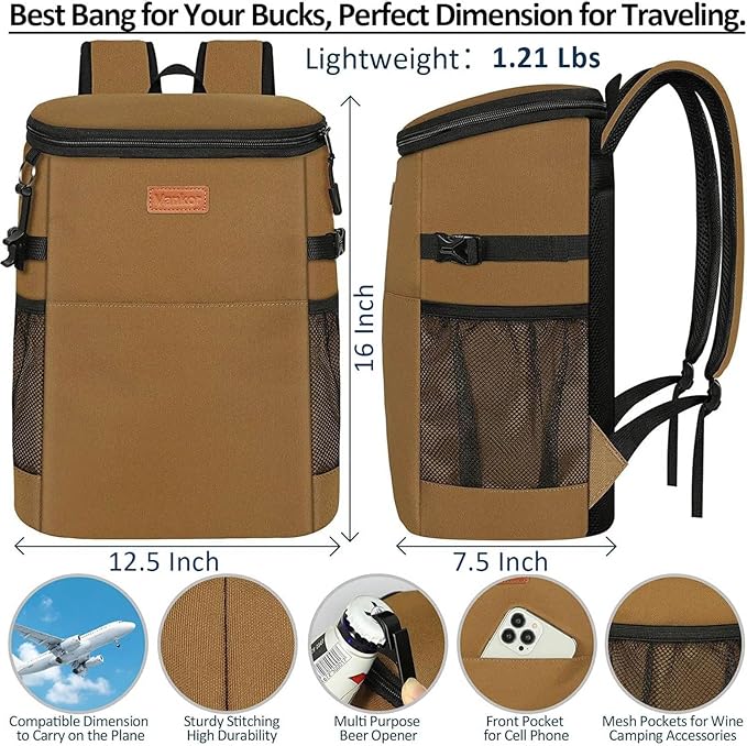 Camping Cooler Backpack 30 45 Cans, Soft Backpack Coolers Insulated Leak Proof Travel Cooler Bag Waterproof Lunch Picnic Beach Work Trip Thermal Bag Drink Beverage Beer Bag Cooler