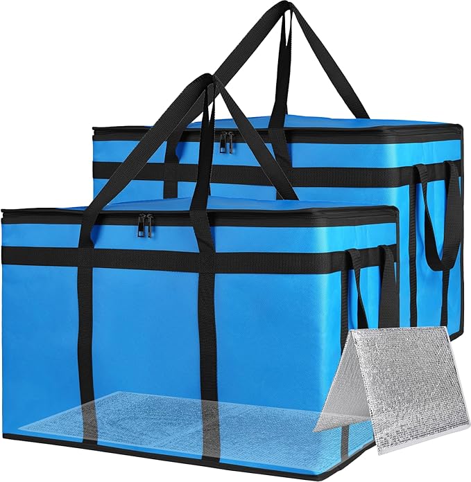 Bodaon Large 2-Pack Insulated Food Delivery Bag With Hard Bottom, XXXL Grocery Shopping/Catering bag, Bags, Rideshare Delivery Bag, Cold/Hot Styrofoam Carrier for Travel/Car