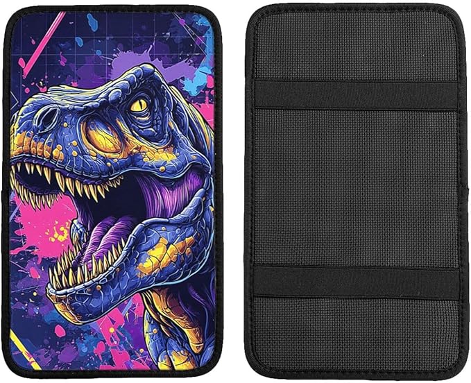 Universal Car Center Console Cushion Pad, Dinosaur Purple Blue Soft Waterproof Car Center Console Cover Auto Armrest Seat Box Cover Protector for Most Vehicle SUV Truck Car
