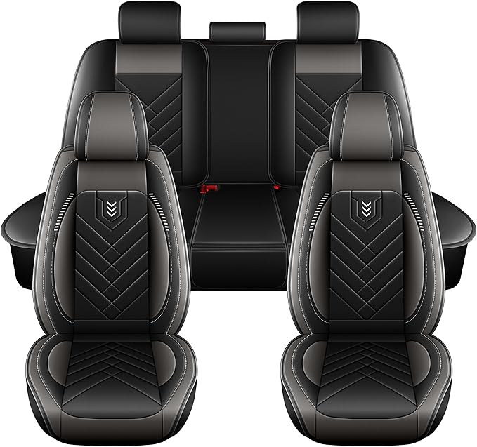 AOMSAZTO Car Seat Covers Full Set Fit for Nissan Rogue 2010-2025 2026 Waterproof Faux Leather Car Seat Cushions Automotive 5 Seat Covers Set（Black&Grey）