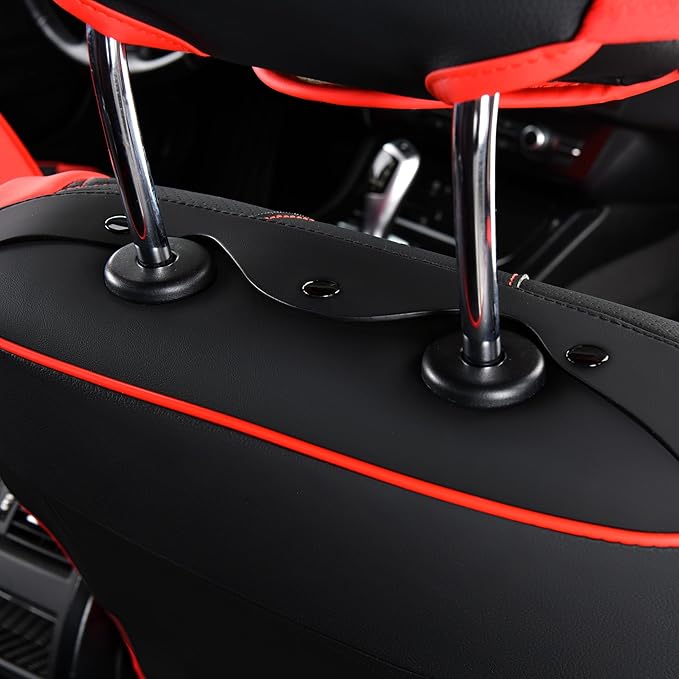 FLORICH Car Seat Covers Front Seats Luxury Faux Leather Waterproof Seat Covers Car Seat Protector Automotive Seat Covers Cushion Universal Fit for Most Cars SUV Trucks, Black&Red