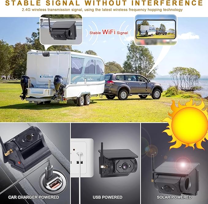 Solar-Powered Wireless Backup Camera with AI Security-Smart Human/Vehicle Detection,WiFi Connectivity,Cordless & Magnetic Mount Rear View Camera Upgrade Your Truck,Trailer,RV,or Camper WF102