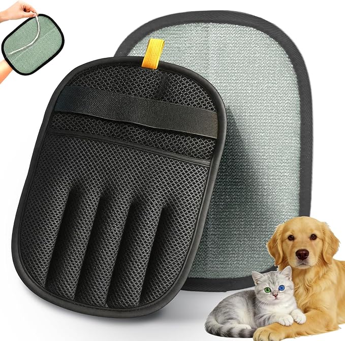 Pet Hair Removal Glove for Cat & Dog,Resuable Five-Finger Electrostatic Magic Brush,Washable Multi-Surface Pet Hair Remover Tool for Furniture, Clothing, Sofa, Carpet, Bed & Car
