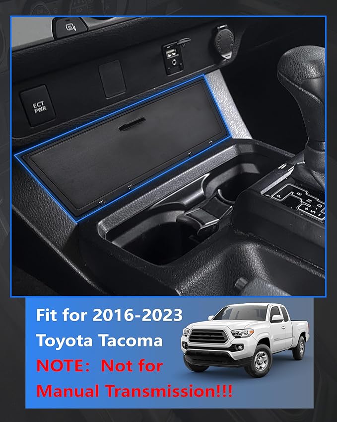 Center Console Hidden Storage Cover for Toyota Tacoma 2016-2023 Accessories, for Wireless Charging & Non Charging Models- Center Console Privacy Cover Protector Anti-Dust Organizer