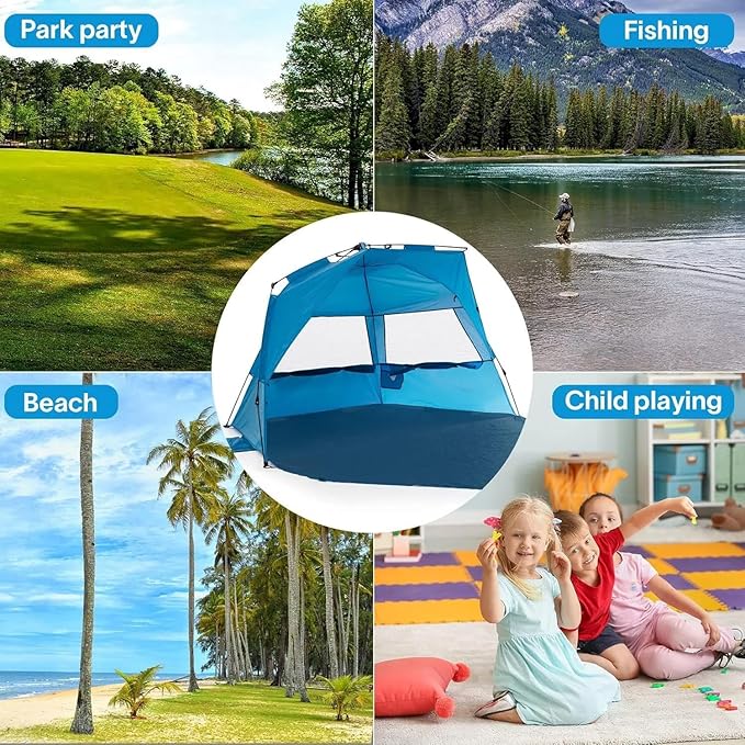 Alvantor® Beach Tent Beach Umbrella Outdoor Sun Shelter Cabana Automatic Instant Pop-Up UPF 50+ Portable Beach Shade Camping Fishing Hiking Canopy Easy Set Up Light Weight Windproof for 2-3 Person