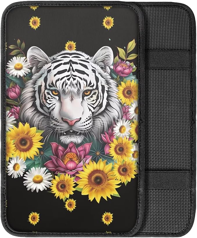 White Tiger Car Center Console Cover Dustproof Automotive Center Console Cushion Protector Non Slip Armrest Box Pad Tiger Car Accessories for Women