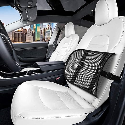 Lumbar Support - Breathable Mesh Office & Car Chair Back Support with Double Adjustable Straps for All-Day Comfort