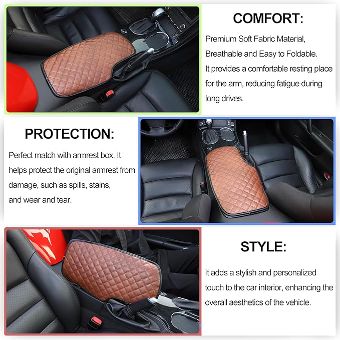 Center Console Armrest Cover for Chevy Corvette C6 2005-2013, Centre Armrest Seat Box Cover, Armrest Arm Rest Pad, Middle Consoles Cushion Protector Mat, Leather (Brown)