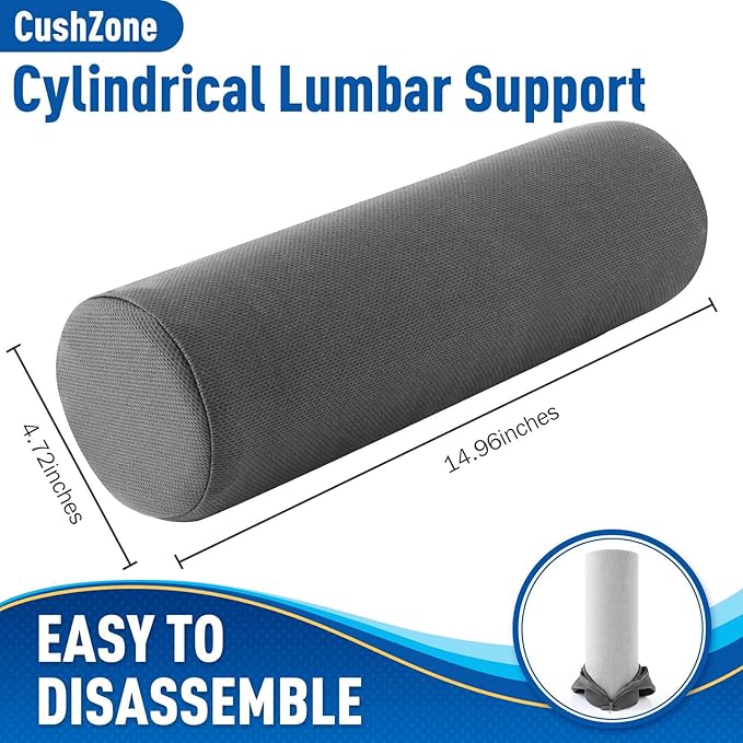 Seat Cushion, Lumbar Roll Support Pillow for Office Chair, Car, Gaming Chair, Memory Foam Back Cushion with Washable Cover for Relieving Back Pain & Improving Posture,Grey