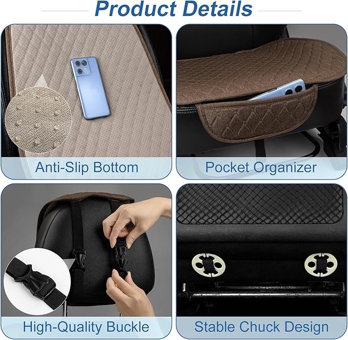 1 Pack Linen Car Seat Cover Front Seat Covers Soft & Breathable Front Premium Covers with Non-Slip Protector Universal Fits Most Automotive, Vans, SUVs, Trucks (1Pack Brown)