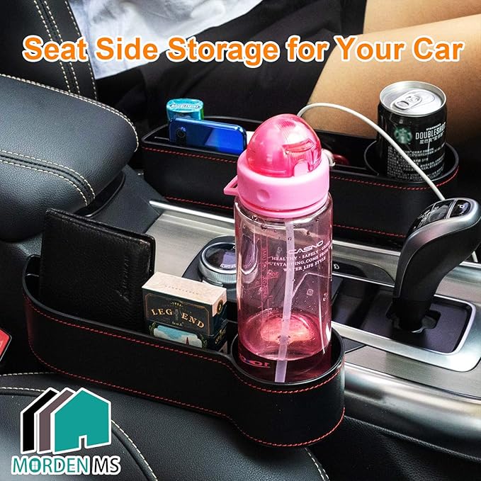MORDEN MS 2 Pack Car Seat Gap Filler Organizer, Automotive Front Seat Storage with Cup Holder, Auto Console Side Extra Storage Boxes - Passenger & Driver Side
