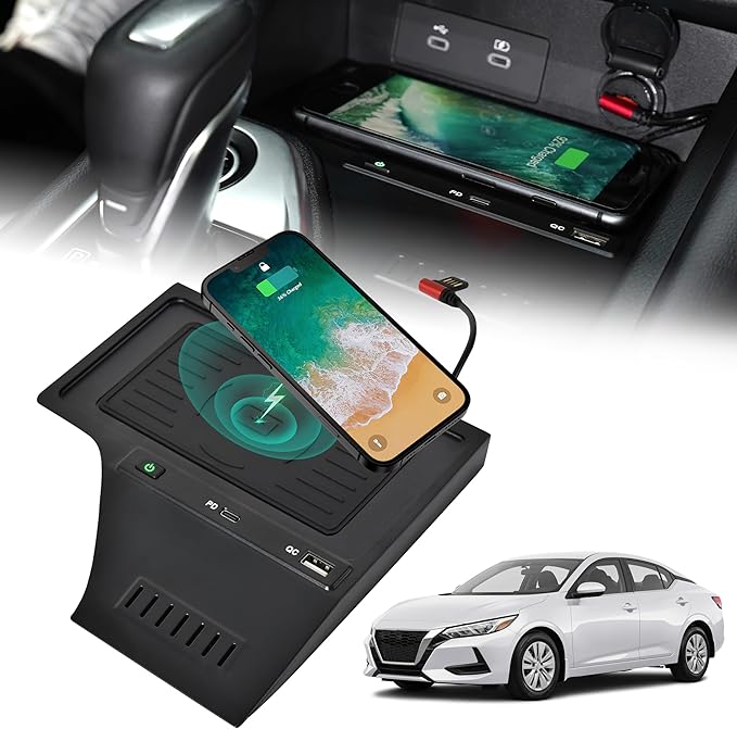KEWISAUTO Car Wireless Charger for Nissan Sentra S, SV, SR 2020-2024, Center Console Charging Panel QC PD Fast Phone Charger Pad for 2020 2021 2022 2023 2024 Nissan Sentra S, SV, SR Accessories