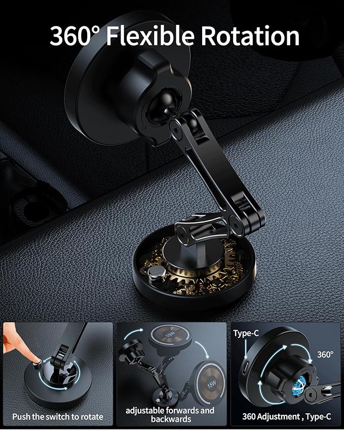 ZBF Magnetic Wireless Car Mount Charger, 15W Fast Charging Mag-Safe Car Mount,Magnetic Car Phone Holder Mount, Car Cell Phone Holder Fit iPhone 17 16 15 14 13 12 All Smartphones