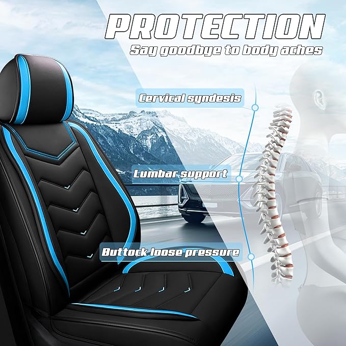 Car Seat Covers Fit for Toyota rav4 2000-2026, Stylish Sport Seat Covers, Waterproof Wear-Resistant Premium Nappa Leather Car Seat Cover.(2 Pcs Front/Black Blue)