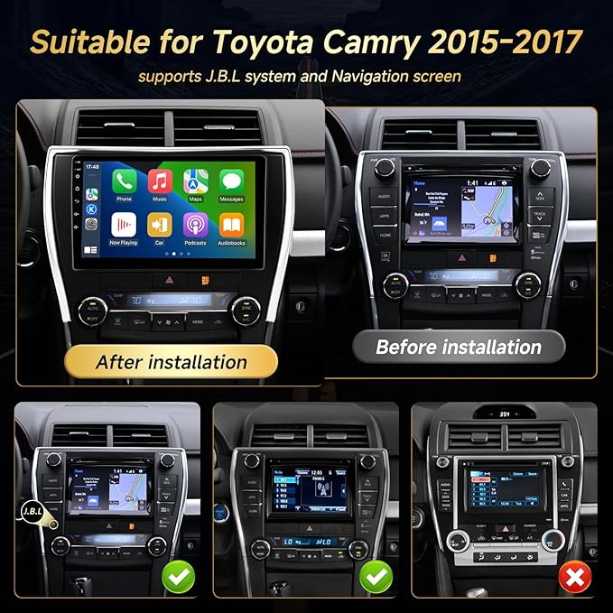 Car Stereo for Toyota Camry 2015 2016 2017 Radio, Wireless Carplay Android Auto,10.1inch IPS Touch Screen for Camry Headunit with Mirrorlink FM RDS DSP GPS WiFi Bluetooth Backup Camera(2G+32G)