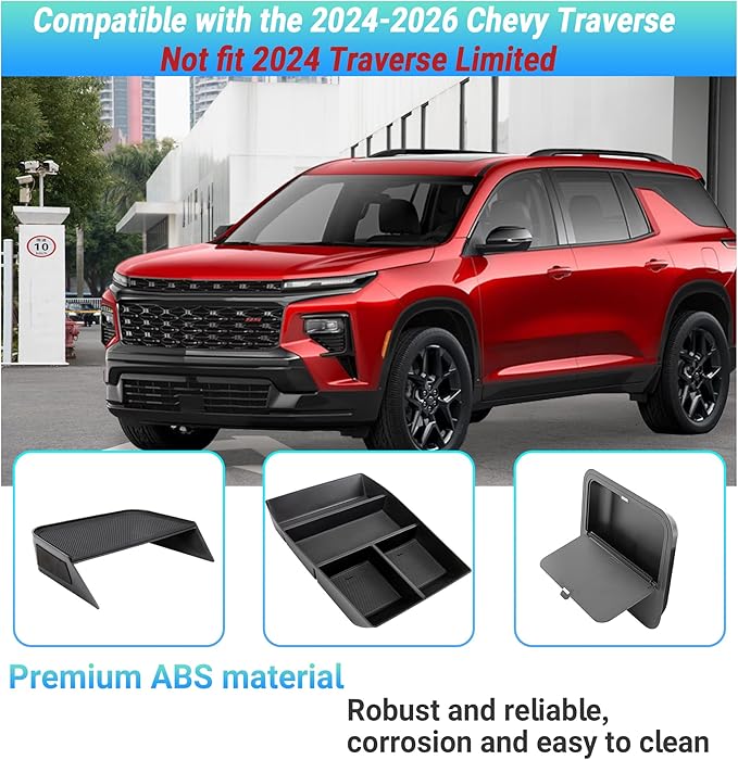 Center Console Organizer Compatible with 2024-2026 Chevy Traverse Accessories, Divider Compartment Tray＆Console Bottom Storage Box＆Armrest Hidden Insert Tray (Not fit 2024 Traverse Limited)