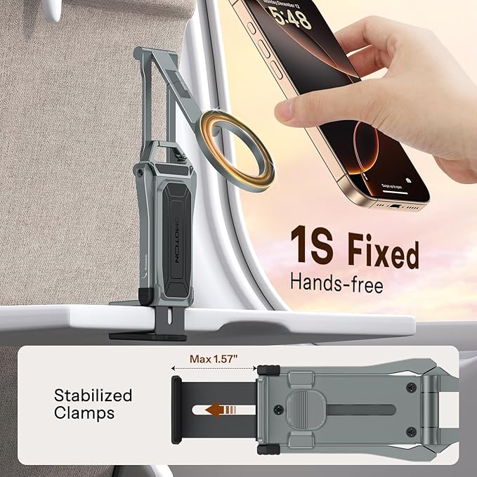 OMOTON TP02 360°Rotating for MagSafe Tripod Mount, Adjustable Aluminum Magnetic Phone Tripod for iPhone 17/16/15/14 Pro Max Air, Foldable Cell Phone Stand Fits Vlog, Gym, Travel Essentials, Gray