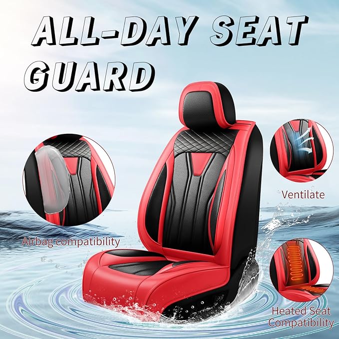 Fit Tucson Car Seat Covers Compatible with Hyundai Tucson 2010-2026, Premium Leather Breathable, Wear Resistant, Airbag Compatible, All-Weather Protection & Full Coverage, Full Set Red&Black