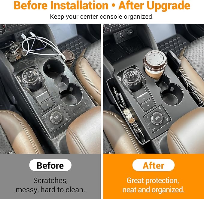 Center Console Side Organizer Tray Compatible with 2021-2025 Ford Bronco Sport Interior Accessories Storage Box Gear Shift Panel Trim Cover Black