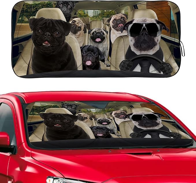 Pug Dog Windshield Sunshade for Car SUV Truck Foldable Uv Ray Reflector Front Window Sun Shade Visor Shield Cover -59" X 31"