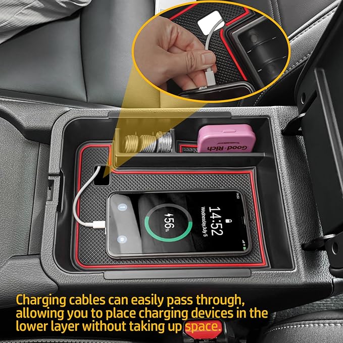 Center Console Organizer Tray Compatible with Nissan Sentra 2020 2021 2022 2023 2024 2025 Accessories, Middle Console Organizer for 2020-2025 Sentra Armrest Storage Box Coin Holder, red trim