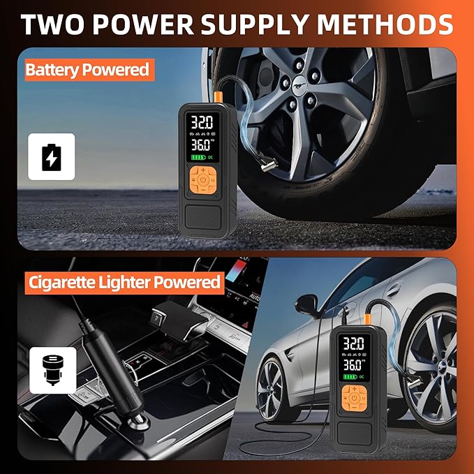 Y34 Tire Inflator Portable Air Compressor,4X Faster Inflation,6000mAh Cordless/12V DC 150PSI Air Pump for Car Tires with Digital Pressure Gauge/LED Light for Car,Motorcycle,Bike,Ball