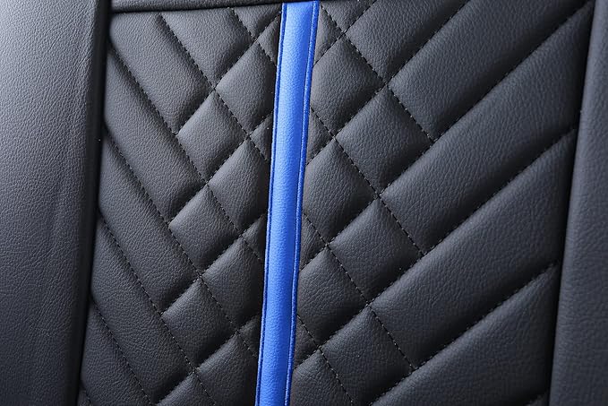 Tomatoman Tacoma Rear Seat Covers 2005-2024 2025 2026 TRD Sport Offroad Limited SR5 V6 Crew Double Extended Cab Truck Back Car Cushions with Waterproof Faux Leather (Rear Seat/Black-Blue)