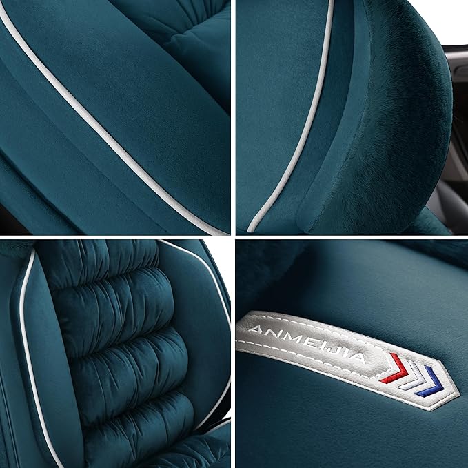 AOOG Fuzzy Car Seat Covers, Heated Bench Back Cushion Protector for Cars SUV Trucks(Full Set,Green)