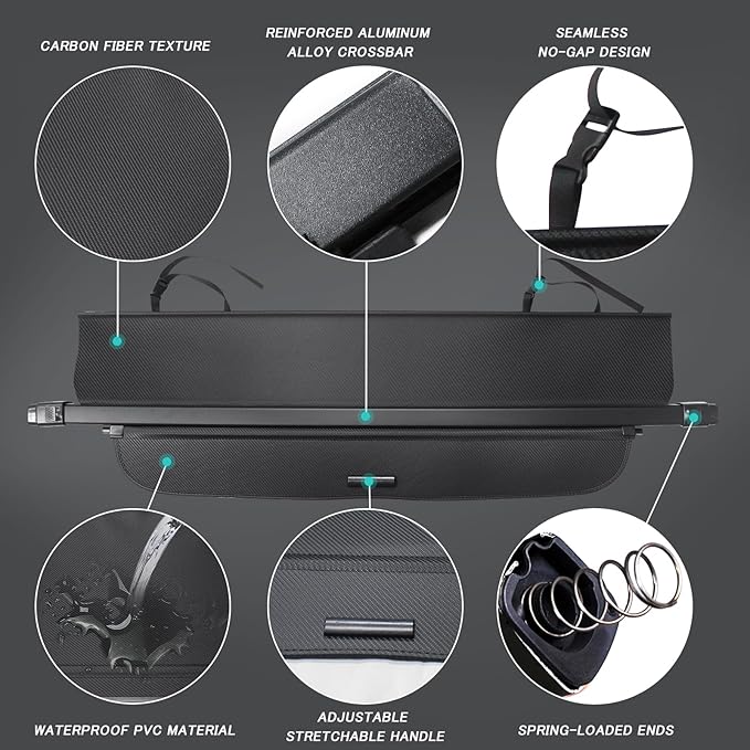 Retractable Cargo Cover for Honda CRV 2023-2025 2026 Accessories, Carbon Fiber Texture Trunk Cover with Extra Flap for No Gap, Heavy Duty Rear Luggage Security Shield Shade for CR-V 6th Gen