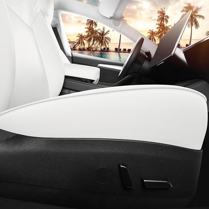 White Car Seat Cover for Tesla Model 3 2017 2018 2019 2020 2021 2022 2023 Waterproof Nappa Leather Seat Cover Full Set(White-Model 3)