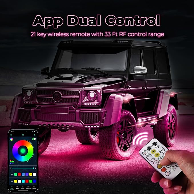 16 Pods Full Angle RGB Rock Lights, App/Remote Control Chasing Led Rock Lights with Music Mode Waterproof Multi-Color, Compatible with 12V Trucks Jeep UTV SUV ATV Off Road Golf Cart(Patented)