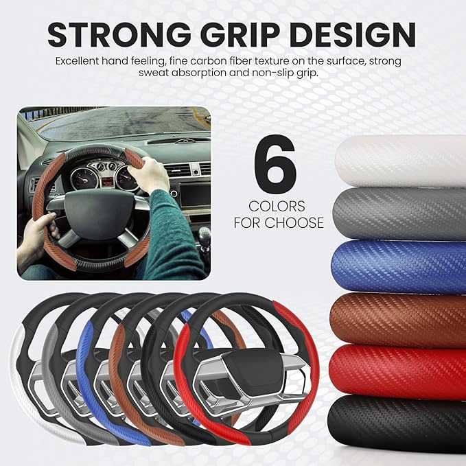 GSPSCN Universal Car Carbon Fiber Steering Wheel Cover Anti-Skid,Butterfly Steering Wheel Cover,Non-Slip Segmented Steering Wheel Protector,Fit for 99% Cars,Car Interior Accessories (Brown)