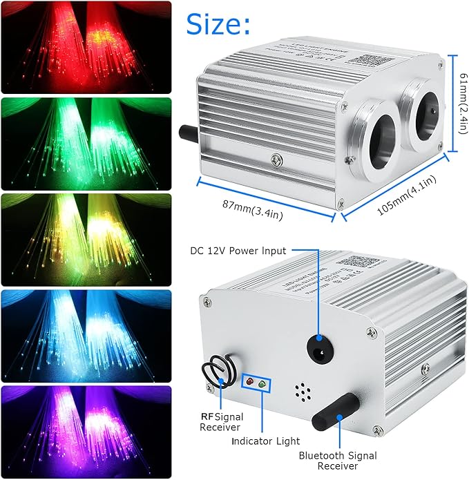 AZIMOM Dual Port 16W Twinkle Bluetooth Fiber Optic Starlight Kit Mixed860pcs 13.1ft Strands +Meteor Shooting Star Sound Activated RGBW APP/Remote for Car Home Starlight Headliner Decor